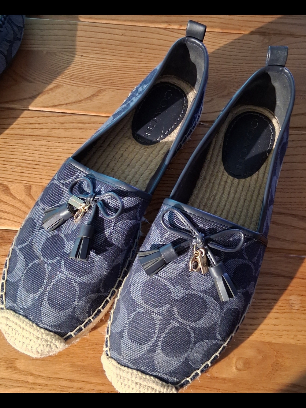Coach Blue Signature Canvas Espadrilles with Tassel Accent